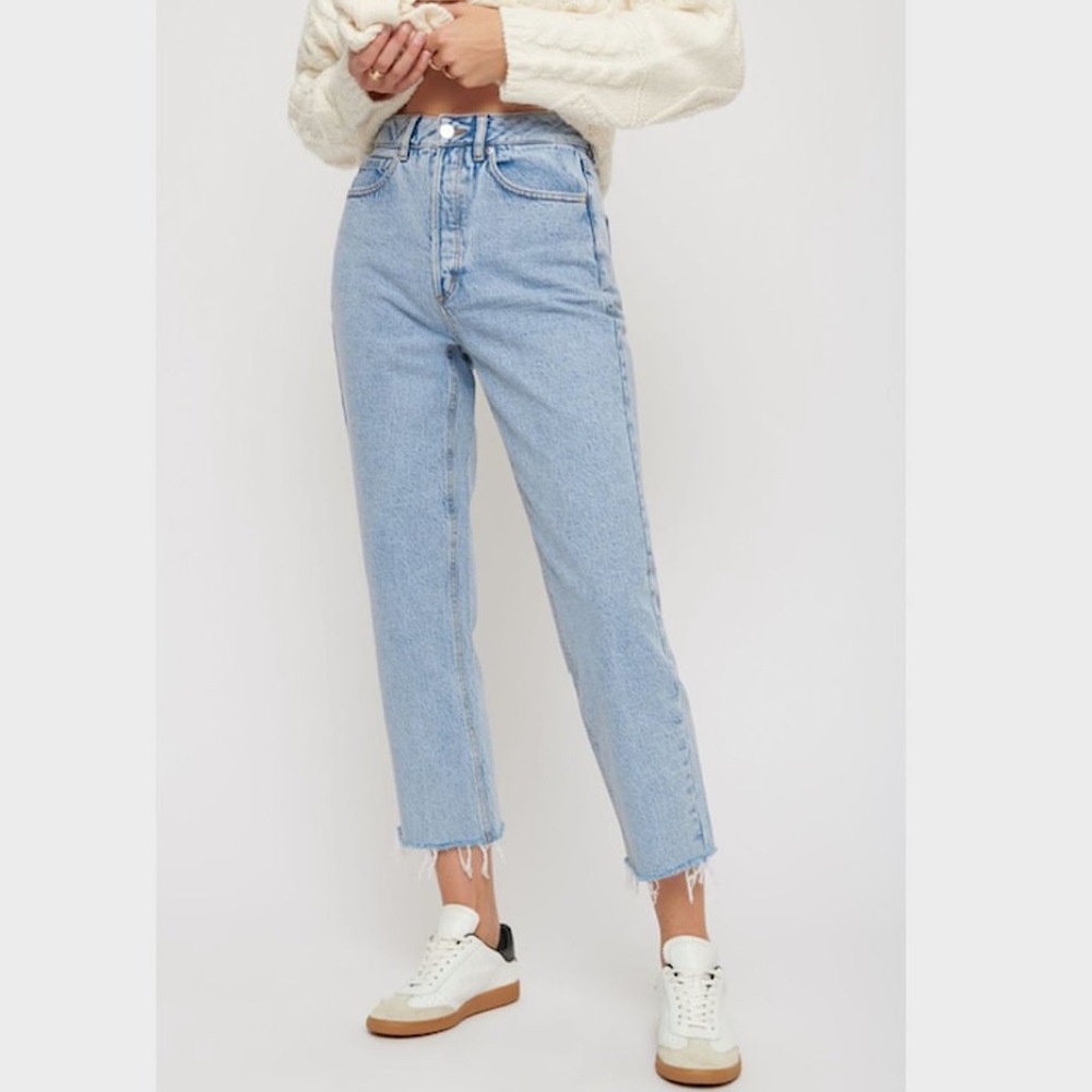 Dynamite Rosie Ultra High Waist Rib Cage Cropped Blue Jean Raw Hem Size 30